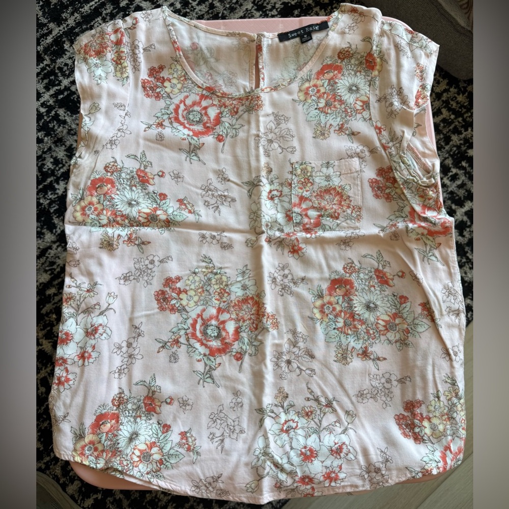 Sweet Rain Orange and Cream Floral Top